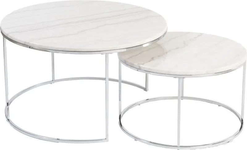 Satsbord Lormont Ljus Marmor/Krom Ø80/60 cm - Vit - Products - Möbler - Bord & matgrupp - Avlastningsbord & sidobord - Satsbord