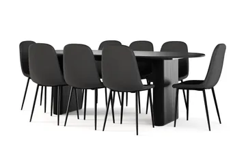 Noira Ovalt Matbord 220 cm Svart +  8 st Nibe stol svart med svarta ben, Svart
