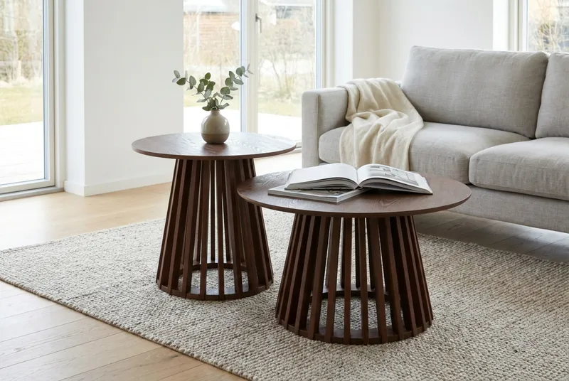 Peyra Soffbord Runt 60 cm Fanér - Valnöt - Products - Möbler - Bord & matgrupp - Soffbord