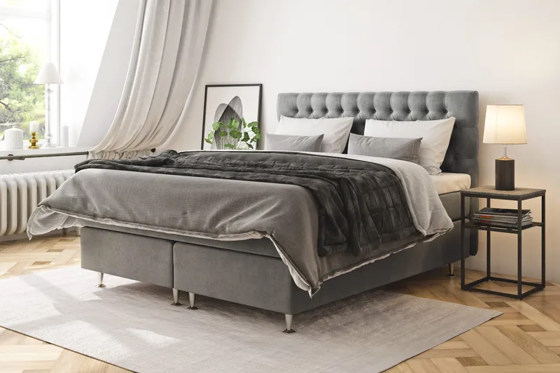 Celine Kontinentalsäng 180x200cm - Grå/Sammet - Products - Möbler - Säng - Kontinentalsäng