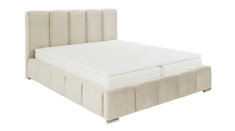 Cleaton Sängram 160x200 cm med Förvaring HVILA Skummadrass och Bäddmadrass i Polysterskum Vändbar Sommar & Vintersida och Tvättbar klädsel, Beige/Vit