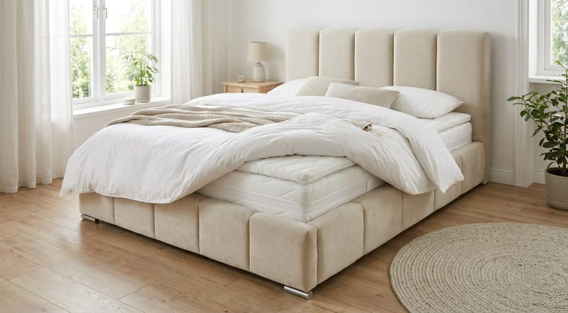 Cleaton Sängram 180x200 cm med Förvaring HVILA Pocketresårmadrass och Bäddmadrass i Polysterskum med Tvättbar klädsel - Grå/Vit - Products - Möbler - Säng - Komplett sängpaket