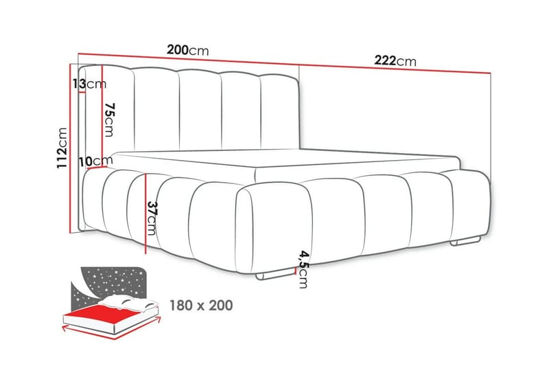 Cleaton Sängram 180x200 cm med Förvaring HVILA Pocketresårmadrass och Bäddmadrass i Polysterskum med Tvättbar klädsel - Grå/Vit - Products - Möbler - Säng - Komplett sängpaket
