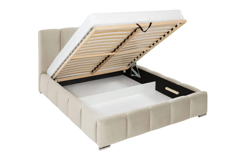 Cleaton Sängram 180x200 cm med Förvaring HVILA Pocketresårmadrass och Bäddmadrass i Polysterskum med Tvättbar klädsel - Grå/Vit - Products - Möbler - Säng - Komplett sängpaket