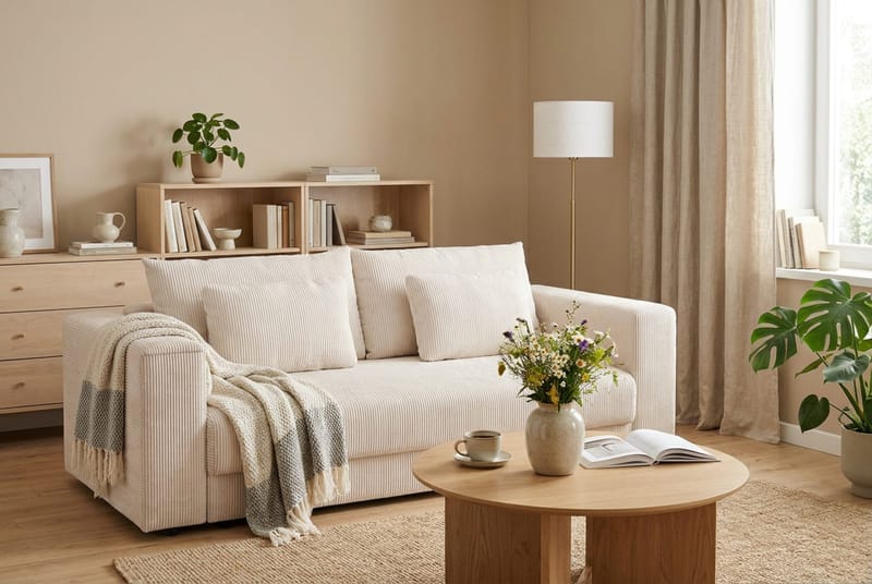 Bergen Extra djup 3-sits Bäddsoffa med Bäddmadrass i Polyesterskum Vändbar Sommar- & Vintersida och Tvättbar klädsel - Beige - Products - Möbler - Soffa - Bäddsoffa - 3 sits bäddsoffa