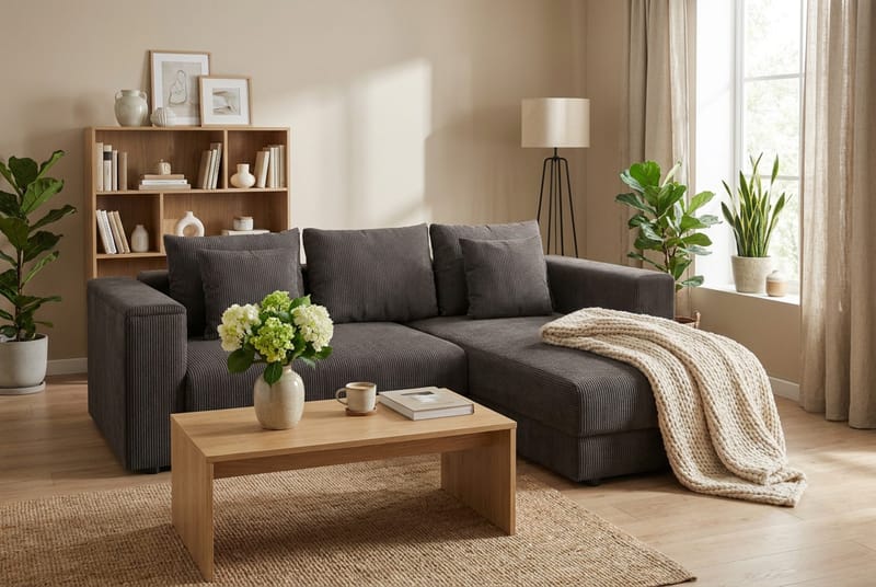 Bergen Extra djup 3-sits Bäddsoffa med Divan och Bäddmadrass i Polyesterskum Vändbar Sommar- & Vintersida och Tvättbar klädsel - Mörkgrå - Products - Möbler - Soffa - Bäddsoffa - Bäddsoffa divan