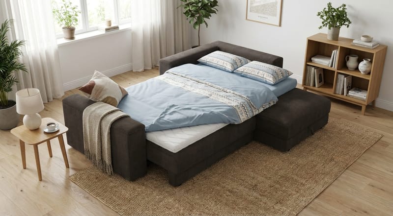 Bergen Extra djup 3-sits Bäddsoffa med Divan och Bäddmadrass i Polyesterskum Vändbar Sommar- & Vintersida och Tvättbar klädsel - Mörkgrå - Products - Möbler - Soffa - Bäddsoffa - Bäddsoffa divan