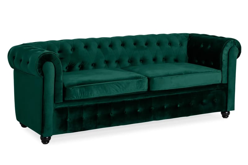Chesterfield Lyx 3-sits Framåtbäddad Bäddsoffa med HVILA Bäddmadrass 140x200 cm Polyesterskum med Tvättbar klädsel - Grön/Vit - Products - Möbler - Soffa - Bäddsoffa - 3 sits bäddsoffa