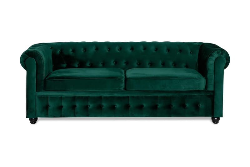 Chesterfield Lyx 3-sits Framåtbäddad Bäddsoffa med HVILA Bäddmadrass 140x200 cm Polyesterskum med Tvättbar klädsel, Grön/Vit