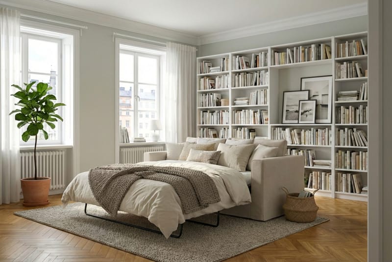 Travstad 3-sits Bäddsoffa i Chenille frammåtbäddad - Beige - Products - Möbler - Soffa - Bäddsoffa - 3 sits bäddsoffa