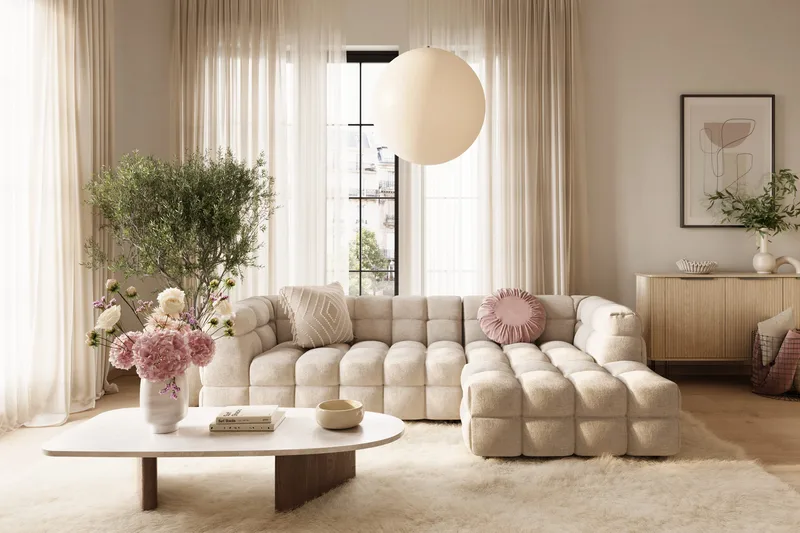 Elise 4-sits Bubblig Soffa med Divan Vänster - Beige - Products - Möbler - Soffa - Divansoffa & schäslongsoffa - 4 sits soffa med divan