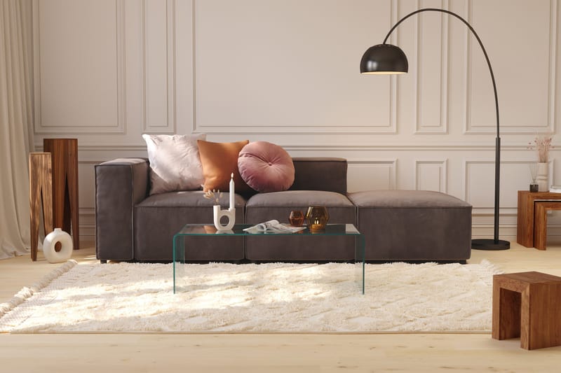 Cubo 3-sits Djup Modulsoffa + Fotpall i Sammet - Mörkgrå - Products - Möbler - Soffa - Modulsoffa - Komplett modulsoffa