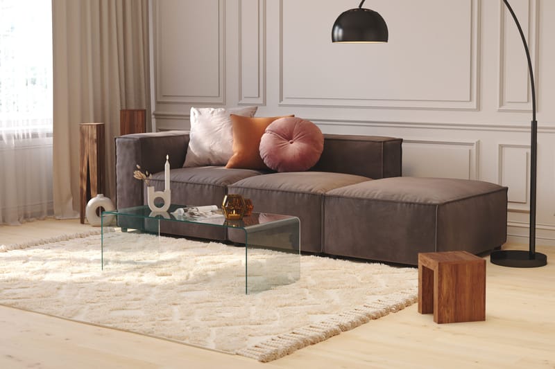 Cubo 3-sits Djup Modulsoffa + Fotpall i Sammet - Mörkgrå - Products - Möbler - Soffa - Modulsoffa - Komplett modulsoffa
