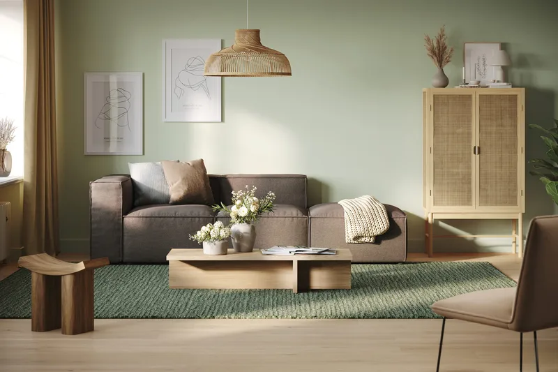 Cubo 3-sits Djup Modulsoffa + Fotpall i Tyg - Grå - Products - Möbler - Soffa - Modulsoffa - Komplett modulsoffa