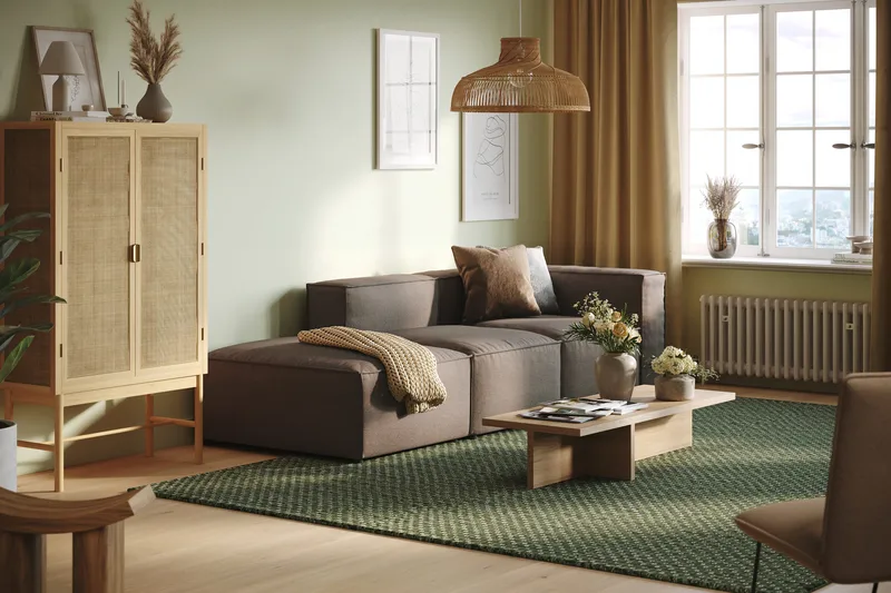 Cubo 3-sits Djup Modulsoffa + Fotpall i Tyg - Grå - Products - Möbler - Soffa - Modulsoffa - Komplett modulsoffa