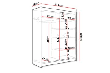 Camino Garderob 150x58x200 cm LED-belysning - Svart/Svart - Products - Förvaring - Garderober & garderobssystem