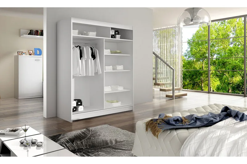 Camino Garderob 150x58x200 cm LED-belysning - Svart/Vit - Products - Förvaring - Garderober & garderobssystem