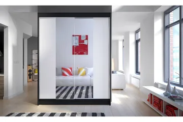 Camino Garderob 150x58x200 cm LED-belysning - Vit/Svart - Products - Förvaring - Garderober & garderobssystem