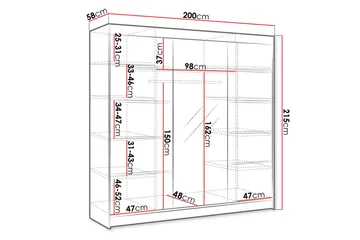 Cyria Garderob med rymlig Förvaring och Skjutdörrar med Spegel 200x215 cm - Svart - Products - Förvaring - Garderober & garderobssystem
