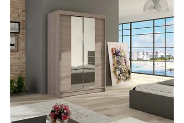 Estella Garderob 120 cm Skjutdörrar Smal Spegel - Ek/Tryffel/Spegel - Products - Förvaring - Garderober & garderobssystem