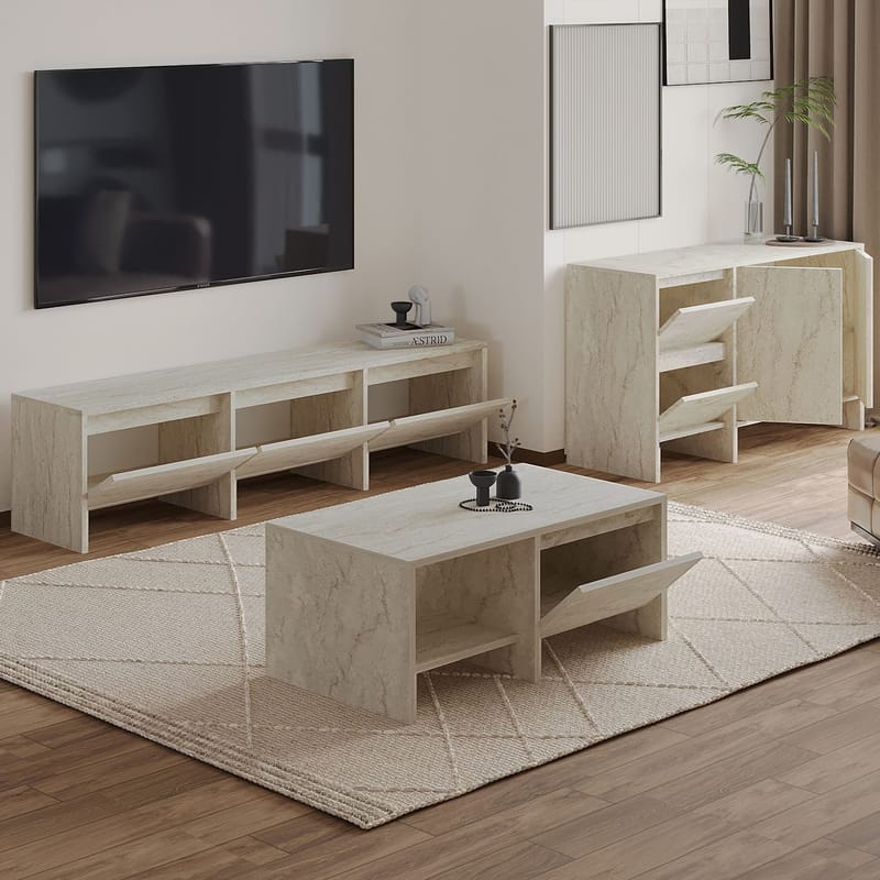 Crala Vardagsrumsmöbelset 160x40x35 cm - Travertin - Products - Förvaring - Förvaringsmöbler - Möbelset för vardagsrum
