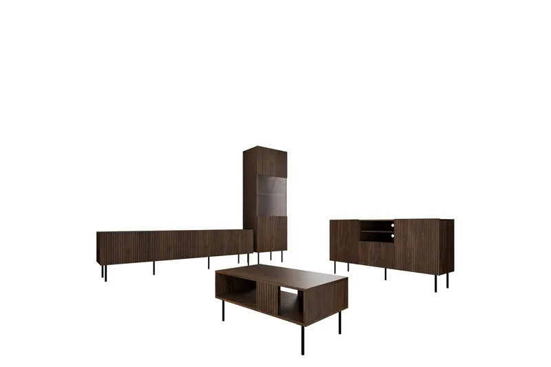 Hammarstrand TV Möbelset Vardagsrum, Valnöt / Svart / Ribbad Trä