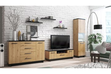 Ines Vardagsrumsset LED-belysning - Ek/Svart - Products - Förvaring - Förvaringsmöbler - Möbelset för vardagsrum