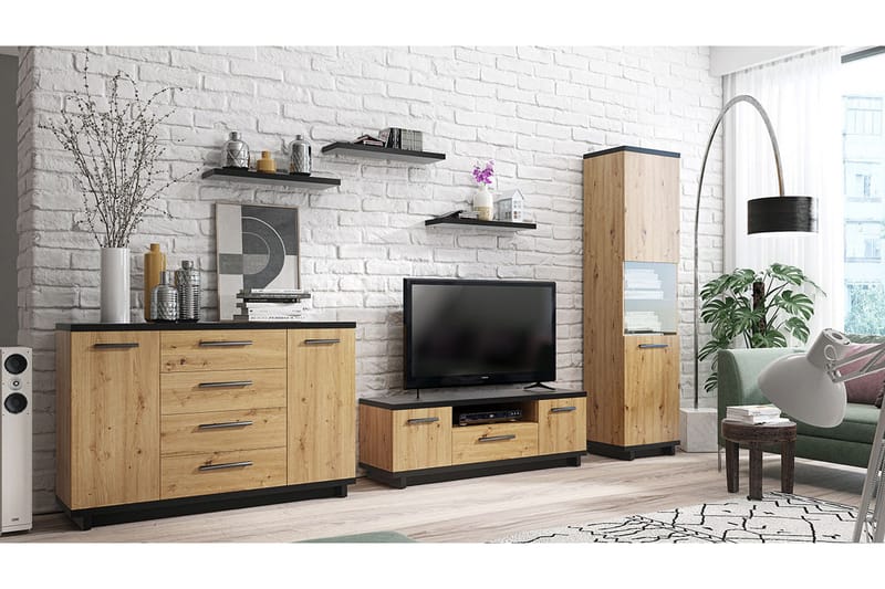 Ines Vardagsrumsset LED-belysning, Ek/Svart