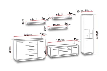 Ines Vardagsrumsset LED-belysning - Ek/Svart - Products - Förvaring - Förvaringsmöbler - Möbelset för vardagsrum