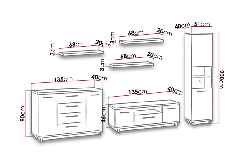 Ines Vardagsrumsset LED-belysning - Ek/Svart - Products - Förvaring - Förvaringsmöbler - Möbelset för vardagsrum