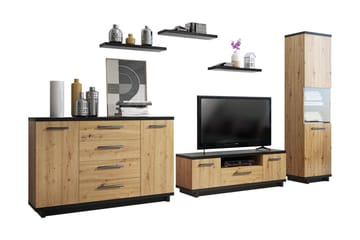 Ines Vardagsrumsset LED-belysning - Ek/Svart - Products - Förvaring - Förvaringsmöbler - Möbelset för vardagsrum