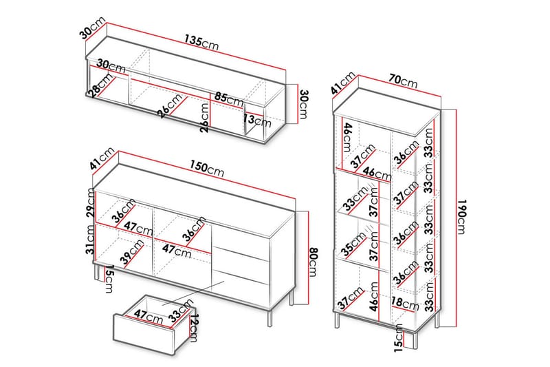 Querty Vardagsrumsset LED-belysning 4 Delar Vit LED - Vit - Products - Förvaring - Förvaringsmöbler - Möbelset för vardagsrum