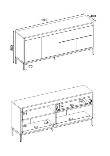 Velar Konsol 180x80x40 cm - Antracit, Wood Black, Svart - Products - Förvaring - Förvaringsmöbler - Sideboard & skänk