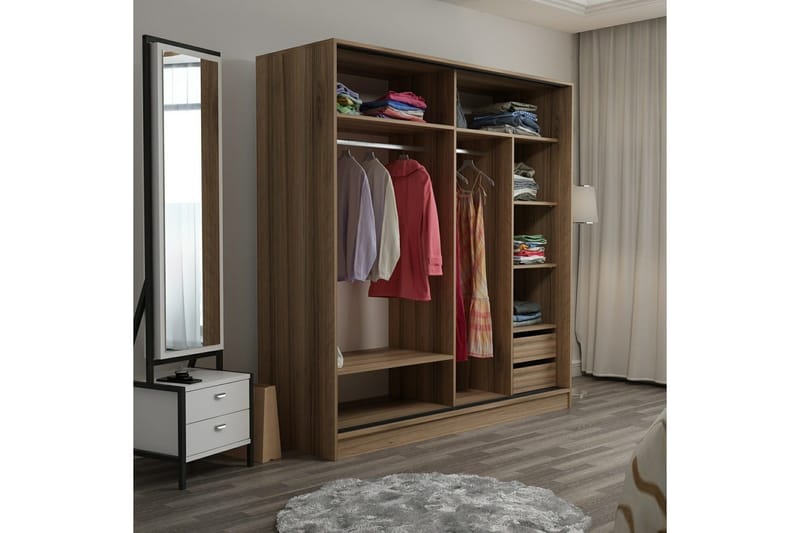 Fruitland Garderob 180 cm - Vit/ek - Products - Förvaring - Garderober & garderobssystem - Garderobsskåp