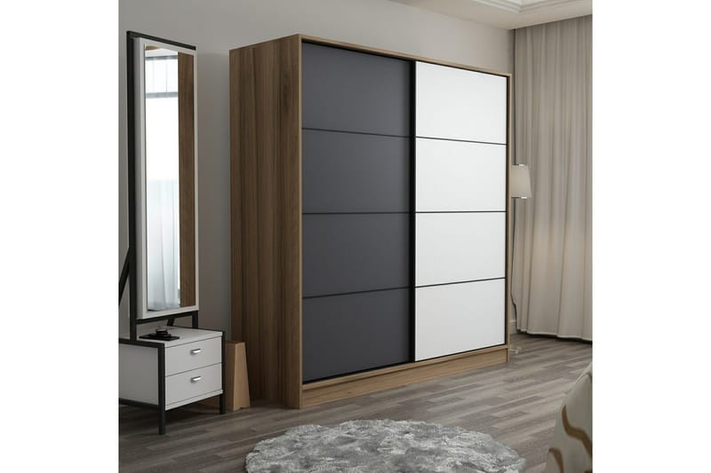 Fruitland Garderob 220 cm - Ek/Grå/Vit - Products - Förvaring - Garderober & garderobssystem - Garderobsskåp