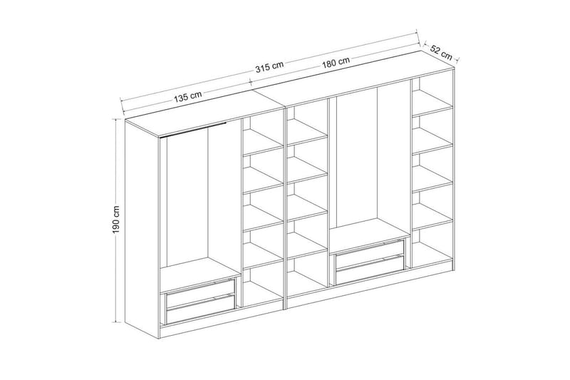 Fruitland Garderob 315 cm - Vit - Products - Förvaring - Garderober & garderobssystem - Garderobsskåp