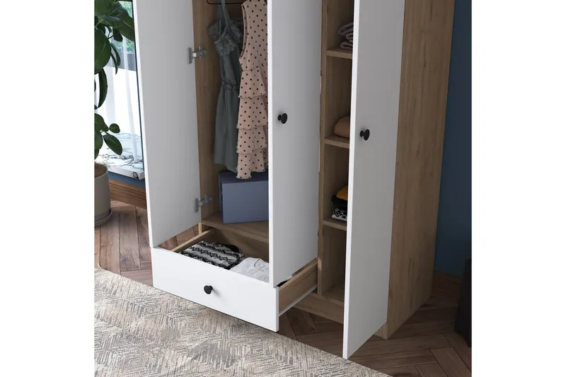 Jain Garderob 90x170 cm Brun/Vit - Hanah Home - Products - Förvaring - Garderober & garderobssystem - Garderobsskåp