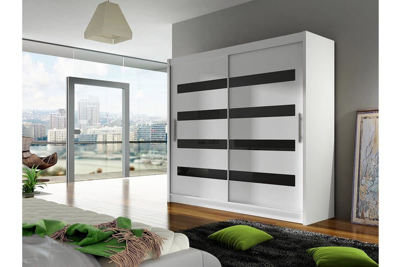 Prag Garderob 180x57x215 cm LED-belysning - Vit/Svart - Products - Förvaring - Garderober & garderobssystem - Garderobsskåp