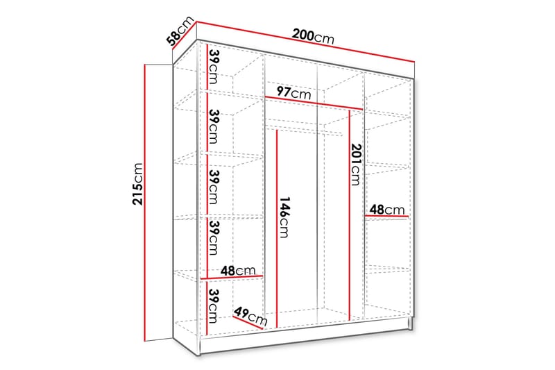 Vadstena Garderob 200 cm - Svart - Products - Förvaring - Garderober & garderobssystem - Garderobsskåp
