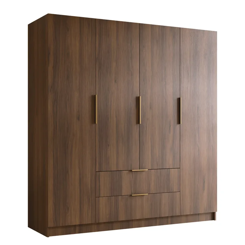 Herrljunga Garderob 200x215 cm med lådor, Brun/Guld