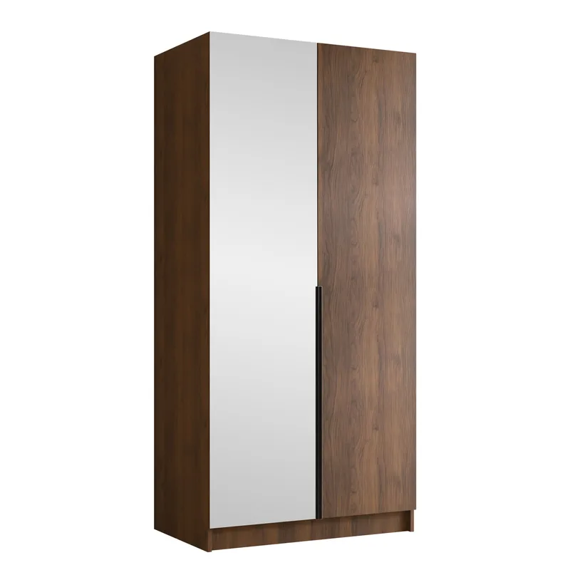 Herrljunga Garderob med Spegel 100x215 cm, Brun/Svart/Spegel