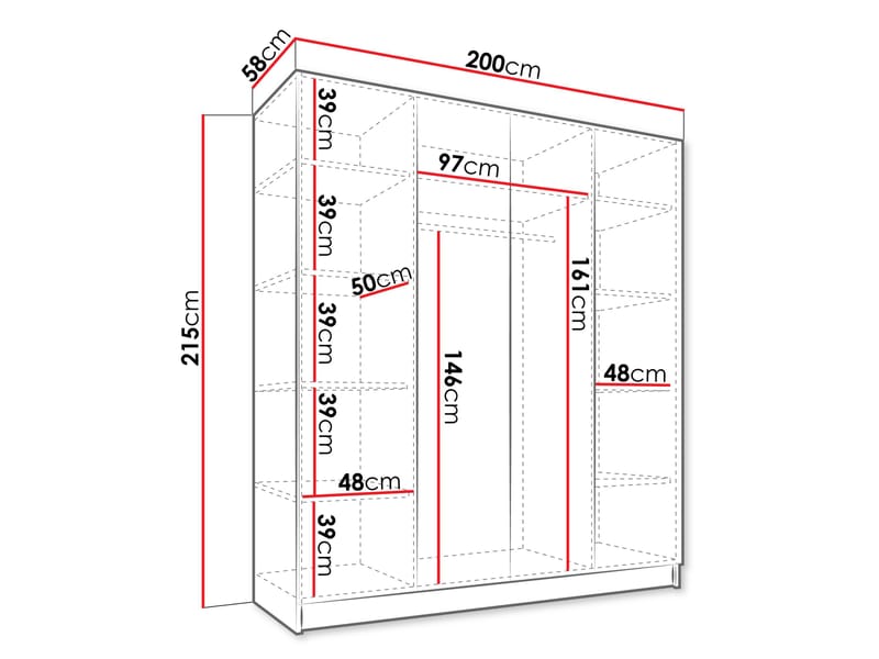 Herrljunga Garderob med Spegel 200x215 cm - Brun/Guld/Spegel - Products - Förvaring - Garderober & garderobssystem