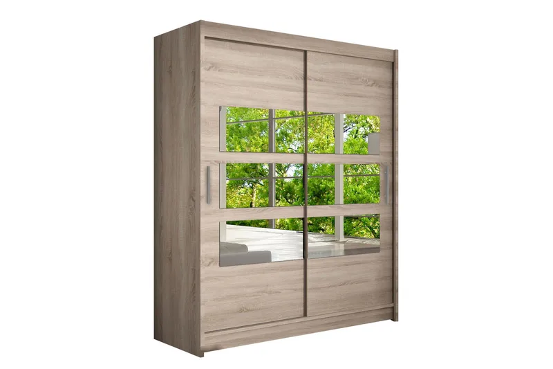 Leila Garderob 150 cm Skjutdörrar Delad Spegel, Ek/Tryffel/Spegel