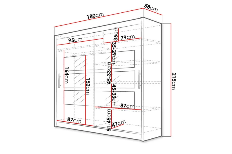 Prag Garderob 180 cm Skjutdörrar Delad Spegel - Beige/Trä/Natur - Products - Förvaring - Garderober & garderobssystem