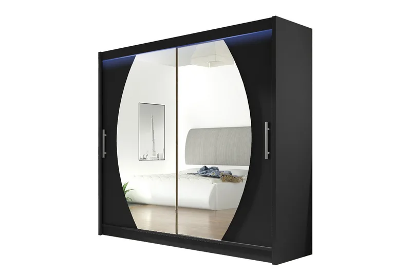 Prag Garderob med Spegel 180x215 cm, Svart