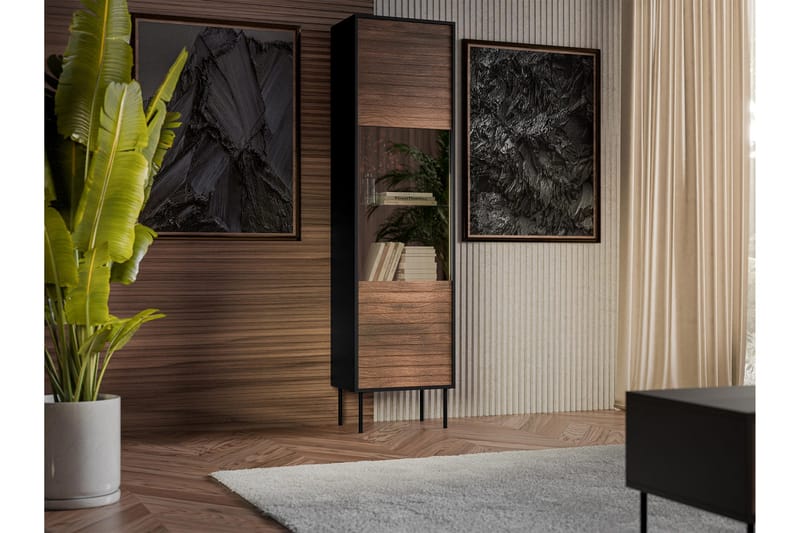 Belonger Smalt Vitrinskåp 40 cm djup 53 cm bred 182 cm hög Mörkt Trä Glas - Svart/Valnöt - Products - Förvaring - Skåp - Vitrinskåp