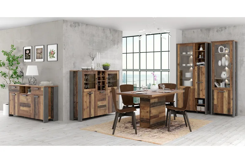 Cadle Vitrinskåp 41 cm djup 151 cm bred 125 cm hög Trä - Brun/Grå - Products - Förvaring - Skåp - Vitrinskåp