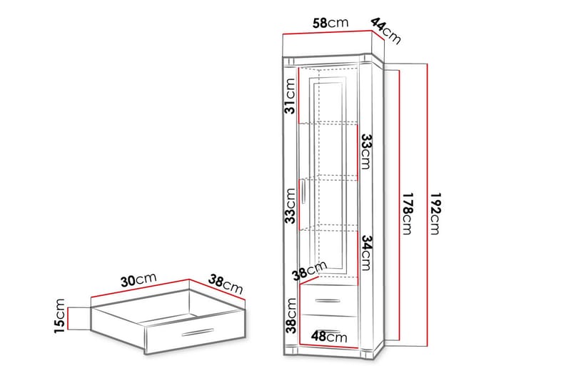 Dallas Vitrinskåp 58x43,5x192 cm - Grå/Vit - Products - Förvaring - Skåp - Vitrinskåp