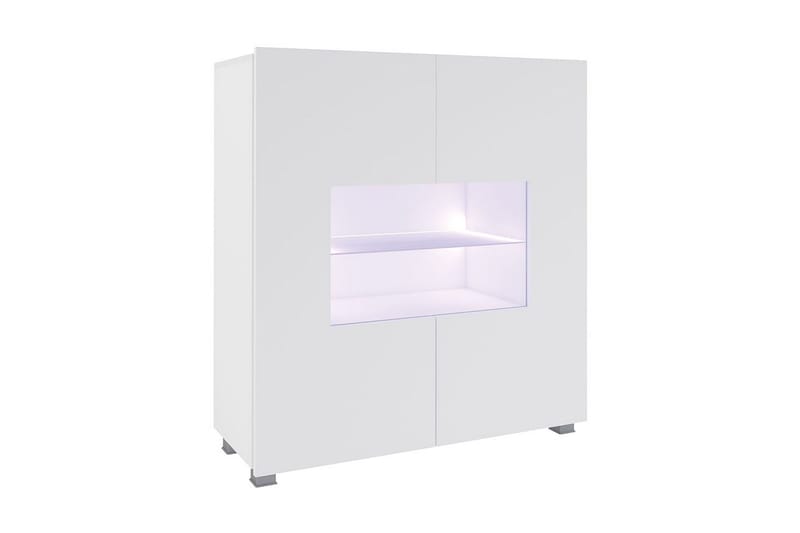 Frick Vitrinskåp Vit LED Belysning 35 cm djup 100 cm bred 107 cm hög Ljust Trä Glas, Vit Högglans/Vit Led-Belysning