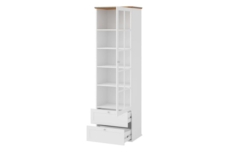 Hammerdal Vitrinskåp 43 cm djup 62 cm bred 201 cm hög Ljust Trä Glas - Vit/Ek - Products - Förvaring - Skåp - Vitrinskåp